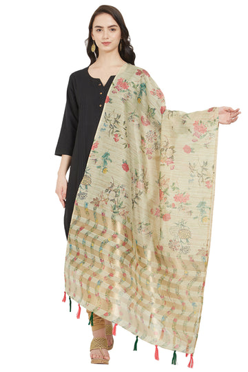 Beige and multicolor Color Floral Digital Print Cotton Silk Dupatta
